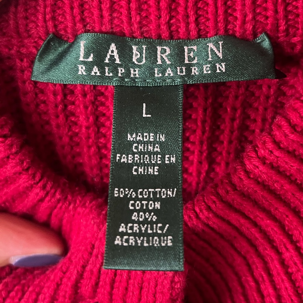 Lauren Ralph Lauren Red Black Stripe Knit Sweater Coat Cardigan Cotton - Picture 8 of 9
